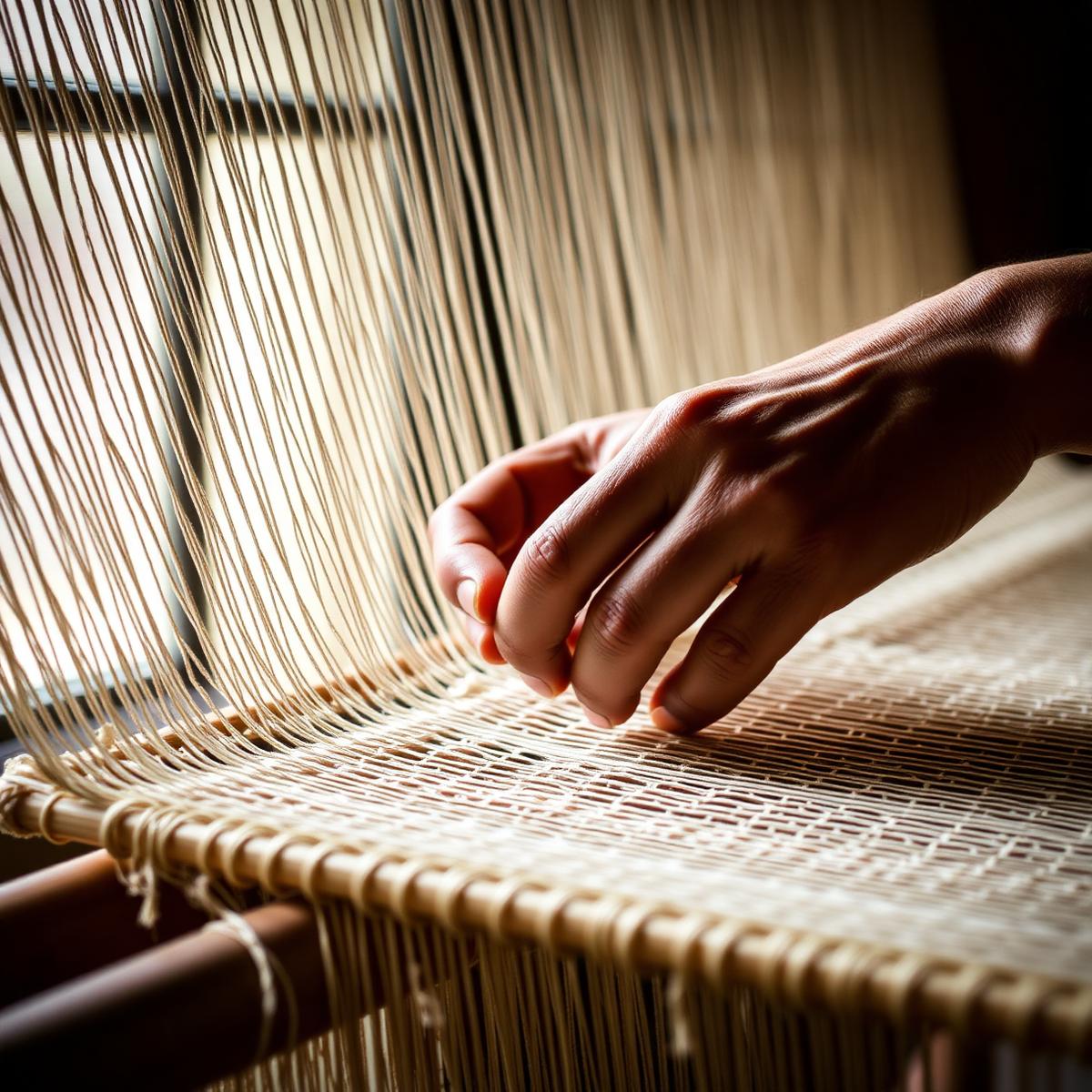 Hands weaving fabric